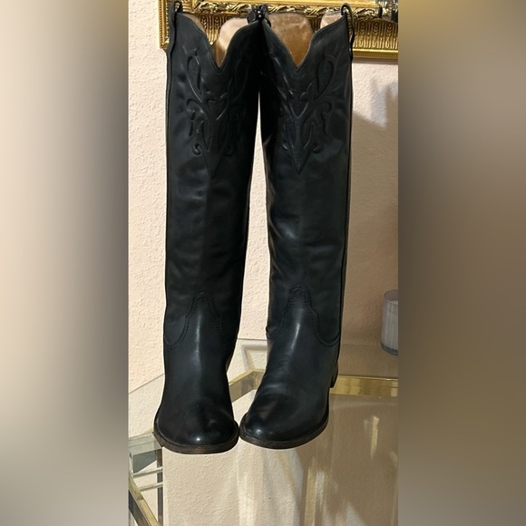 RARE Lucchese Spirit Black Leather Western OTK Boots Size 8